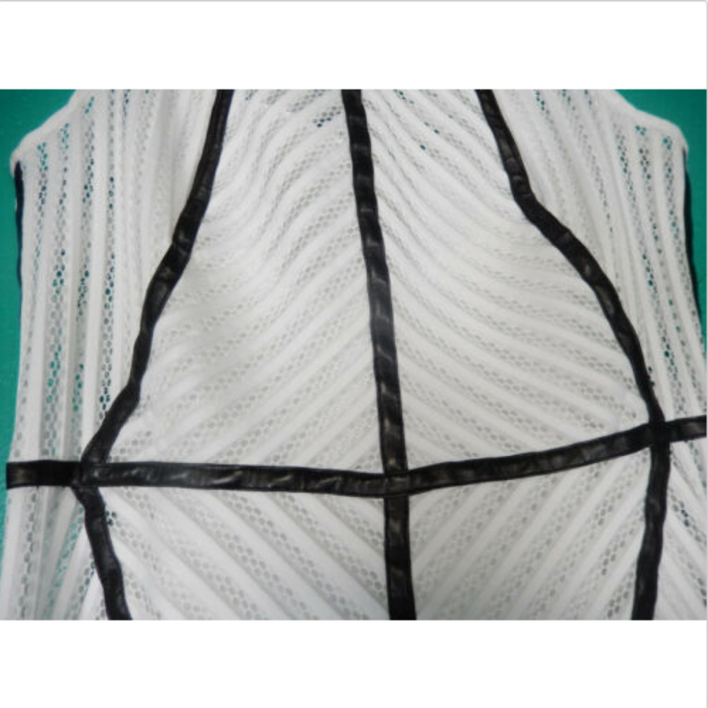 MILLY NY FIT & FLARE WHITE MESH  LEATHER DRESS - Picture 3 of 4